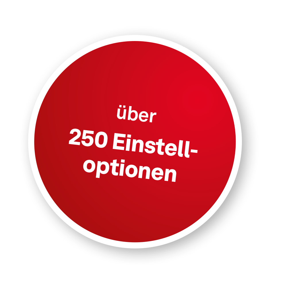 Störer mit der Inschrift "über 250 Einstelloptionen"