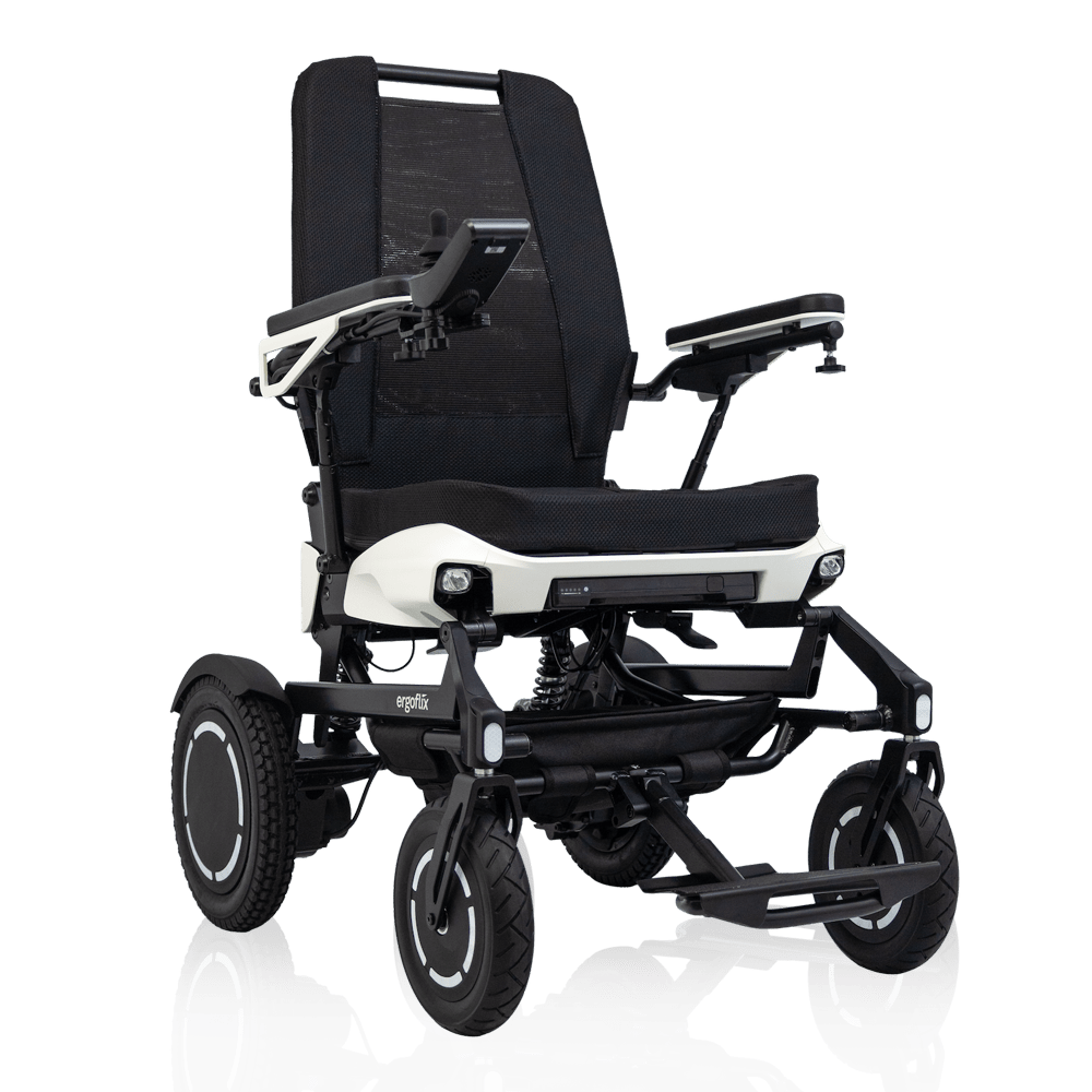 Der innovative ergoflix® Vario Rollstuhl von schräg vorne.