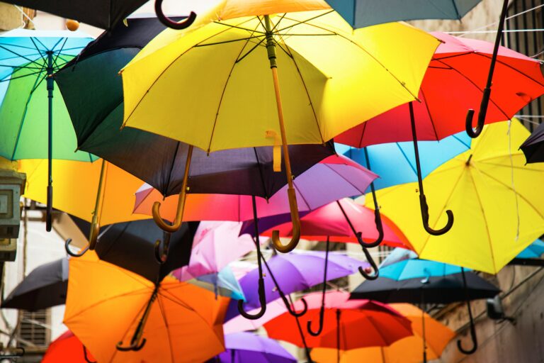 Rollstuhl Regenschutz - Viele bunte Regenschirme