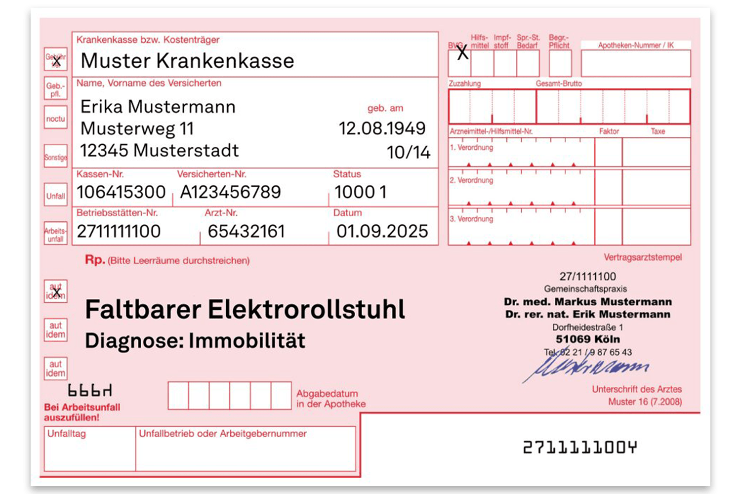 Musterbeispiel für ein Rezept vom Arzt