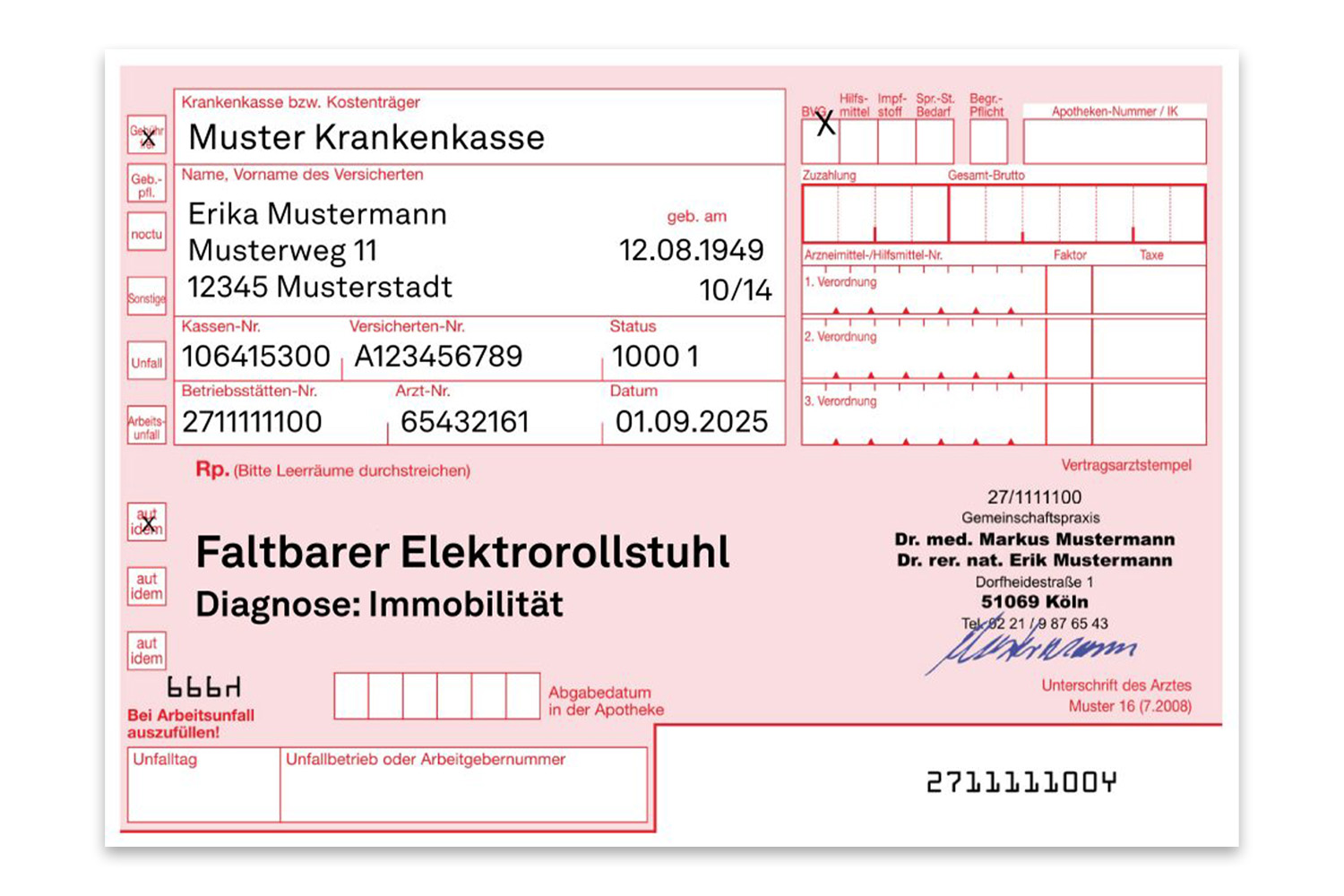 Musterbeispiel für das Rezept für einen faltbaren Elektrollstuhl